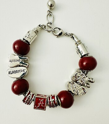 #ad Alabama Crimson Tide Women#x27;s Charm Bracelet Roll Tide Elephant Bead Block $15.99