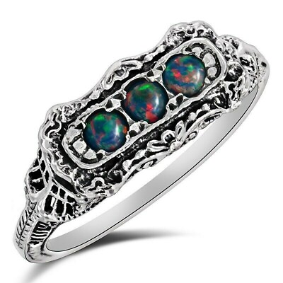 #ad Natural 1CT Red Fire Opal 925 Sterling Silver Filigree Ring Sz 678 FM3 $30.99
