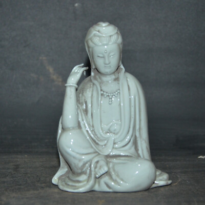 #ad 5.1quot; Antique Collect China Porcelain White Glaze Buddhism Guanyin Statue $30.00