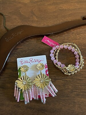 #ad Lilly Pulitzer Mandevilla Pink TASSEL EARRINGS amp; BEAD BRACELET GWP Gift Set NWT $69.50