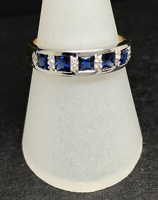 #ad sapphire diamond half eternity ring 18ct gold size N 1 2 Princess cut new GBP 895.00