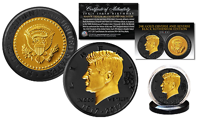#ad JFK 35th President 100th BDAY CELEBRATION Black Ruthenium amp; Gold Tribute Coin $14.95