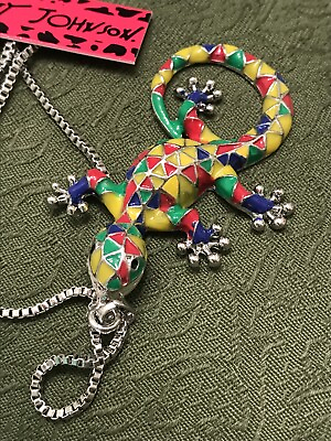 #ad Betsey Johnson Colorful Enamel Lovely Lizard Pendant Necklace NWT $16.50