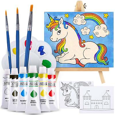 #ad Kids Paint Set and Paint Easel – 14 Piece Acrylic Painting Kit 6 Non Toxic Wash $17.99