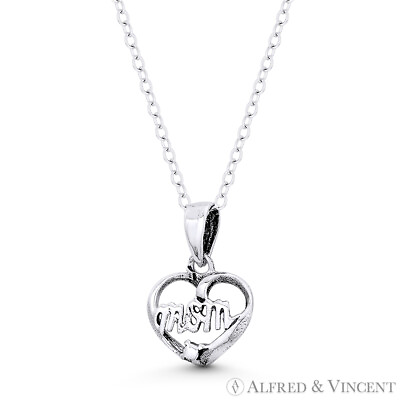 #ad Heart amp; Cursive quot;Momquot; Script Love Charm Pendant in Oxidized .925 Sterling Silver $14.39