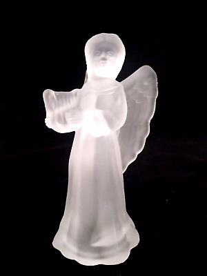 #ad VINTAGE Christmas Frosted Glass Angel with Harp 7.5quot; comes with LED twist candle $6.99