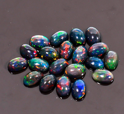 #ad 6 Ct Dazzling Fire Opal 20 Pcs Oval Shape Black Ethiopian Opal Gemstone 6X4X2 mm $36.99