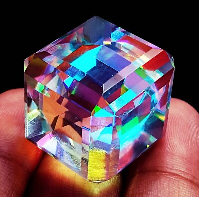 #ad GIE Certified 152 Ct Natural Cube Cut Rainbow Color Mystic Quartz Gemstone $26.46