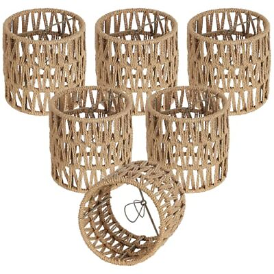 #ad Chandelier Shades Set of 6 Small Rattan Lamp Shades Clip on Bulb 5.1 Clip On $73.40