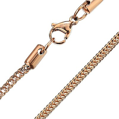 #ad Rose Gold Stainless Steel 2.3mm 19 inch Wheat Chain Necklace Spiga Franco Style $15.99