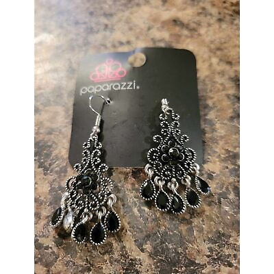 #ad Paparazzi quot;Princess of Perfectionquot; Black and Silver Chandelier Earrings NWT $5.00