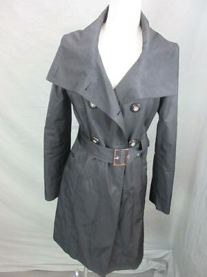 #ad Guess Size S Womens Black Cotton Double Breasted Button Belted Trench Coat T623 $19.99