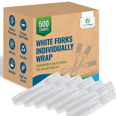 #ad 500 Pcs Individually Wrapped White Medium Weight Plastic Fork Ideal for Party.. $27.90