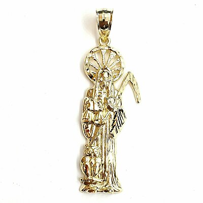 #ad 10k yellow gold Santa Muerte holy death Pendant fine gift jewelry unisex 8.8g $445.00
