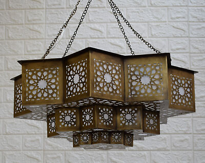 #ad 24quot; Wide Brass Moroccan Chandelier With Oxidize Finish Ceiling Light Lamp $460.85