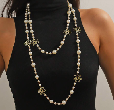 #ad Big White Gold Pearl Multi Strand Layered Bead Chunky Jewelry Long Necklace $14.95