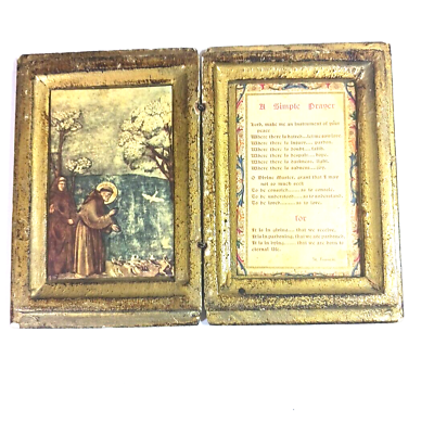 #ad Antique St Francis Assissi quot;A Simple Prayerquot; Gilt Wood Florentine Italy Diptych $29.75