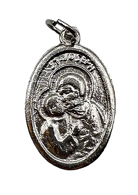 #ad Catholic Silver Tone Metal Religious Medal Pendant Saint Joseph .75 inches $2.99