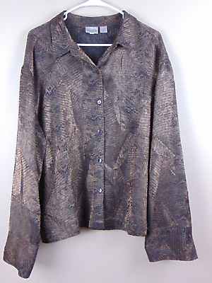#ad Chico#x27;s Size 3 XL 16 Snake Print Button Up top Long Sleeve Bronze Women#x27;s $15.27
