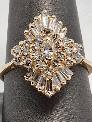 #ad 2Ct Marquise Cut Simulated Diamond Wedding Cluster Ring 14k Yellow Gold Plated $69.99