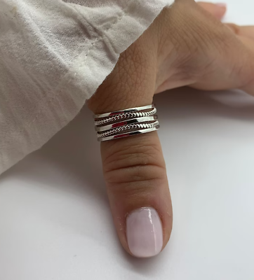 #ad 925 Multi Layer Thumb Ring Chunky Silver adjustable Ring Present For Woman $12.34