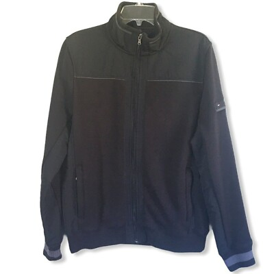 #ad Tommy Hilfiger Mens Black Grey Zip Up Logo Bomber Jacket Size Medium $20.00