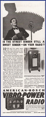 #ad Vintage 1933 AMERICAN BOSCH Virro Power Model 370M 350 Tube Radio 30#x27;s Print Ad $9.71