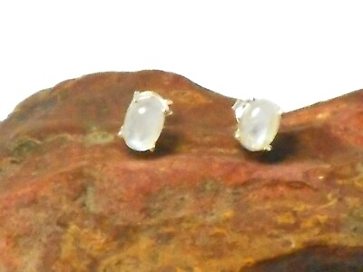#ad White Oval Moonstone Sterling Silver 925 Gemstone Stud Earrings 5 x 7 mm $19.99