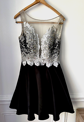 #ad BASIX Black Label Satin Beaded Sequin Cocktail Dress Party Prom Size 8 $84.99