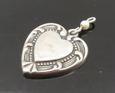 #ad 925 Sterling Silver Vintage Petite Pearl Swirl Love Heart Pendant PT16474 $25.10