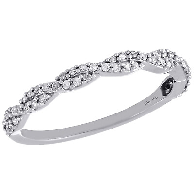 #ad 10K White Gold Round Diamond Braided Twisted Stackable Right Hand Ring 1 6 Ct. $395.00