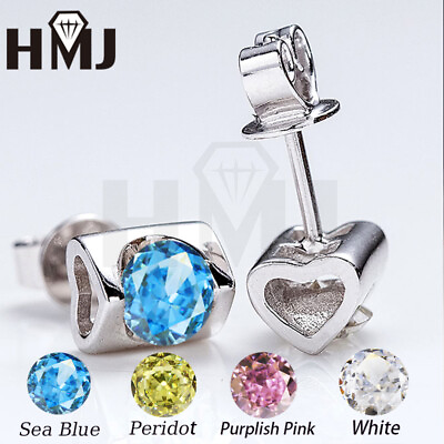 #ad 925 Sterling Silver Birthstone Round CZ Womens Stud Earrings Gift Pick Color 5mm $32.31