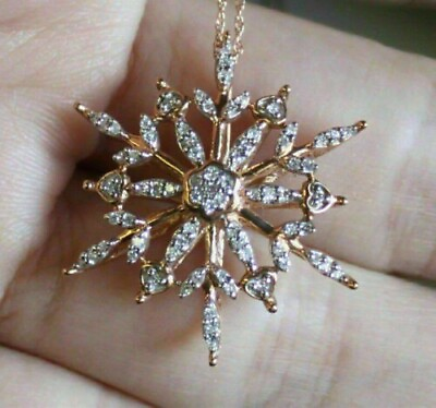 #ad Real Moissanite 1.50Ct Round Cut Snowflake Pendant 14k Rose Gold Silver Plated $166.85