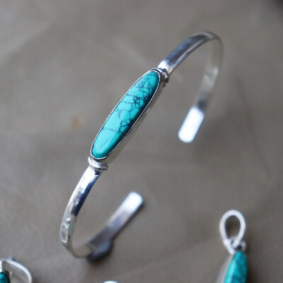 #ad Blue Turquoise Handmade designer Bracelet 925 Sterling Silver Inch 7.5 $19.00