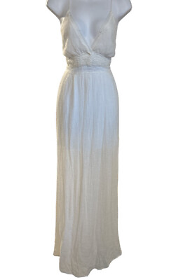 #ad Dainty Hooligan Dress Women’s Sz L Backless Maxi Long White Sundress Rayon Polye $24.97