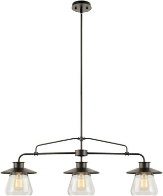 #ad 64845 Nate 3 Light Pendant Oil Rubbed Bronze Clear Glass Shades Bulb Not Incl $49.95