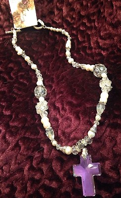 #ad Pearl Crystal amp; Rhinestone Necklace With Crystal Cross Pendant 24 Inches $55.00