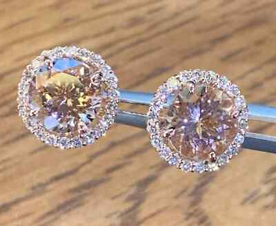 #ad 3.80Ct Round Cut Lab Created Morganite Halo Stud Earrings 14K Rose Gold Plated $47.55