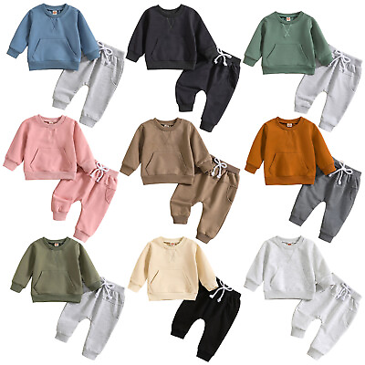 #ad Toddler Baby Boy Girl Fall Winter Outfit Solid Sweatshirt Sweatpants Sweatsuit $15.89