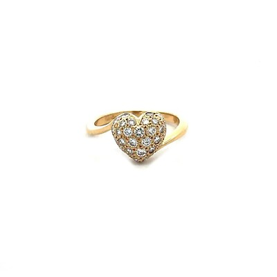 #ad Diamond 18k Heart Ring Yellow Gold Pave Set Puffed Heart $2450.00