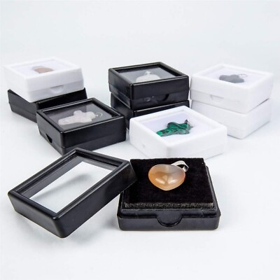 #ad 10Pcs Jewelry Gemstone Box amp; Diamond Stone Display Top Glass Size 3x3 Cm Black $30.00