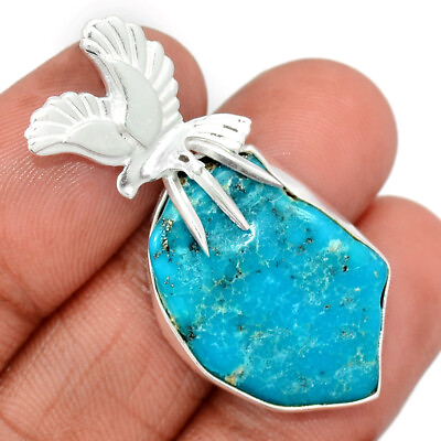 #ad Bird Natural Sleeping Beauty Turquoise Rough 925 Silver Pendant CP30375 $20.99