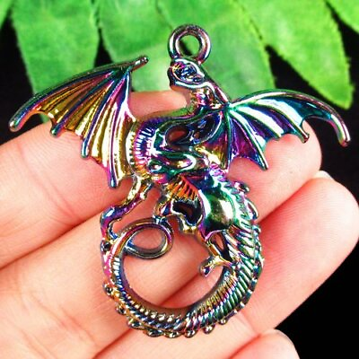 #ad 2pcs 48x45x5mm Carved Rainbow Tibetan Silver Western Dragon Pendant Bead SH216 $12.47