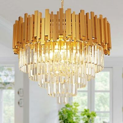 #ad AOOCOW Modern Crystal Chandelier Contemporary Gold Round Chandelier Lights 5 ... $373.32