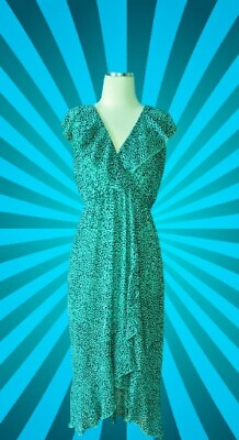 #ad SWEET STORM Green RUFFLE Flowy Dress ANIMAL PRINT Size Small STRETCH Women#x27;s $22.99