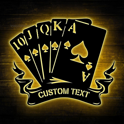 #ad Custom Poker Lighted up Wall Sign Poker Gift Wall Decor Poker Metal Sign $65.99
