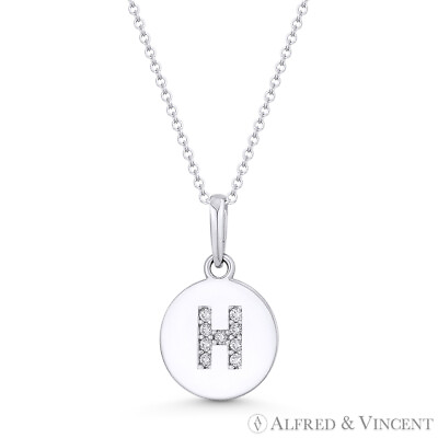 #ad Initial Letter quot;Hquot; CZ Crystal 14k White Gold 15x9mm Round Disc Necklace Pendant $277.49