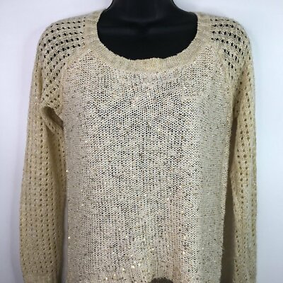 #ad Sweater open knit with sequins Hi Lo no tag Cream $20.00