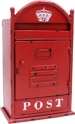 #ad Vintage Wall Mounted Post Box Metal Mailbox 9 X 5.5 X 14.6 Inches Rustic Red $66.99