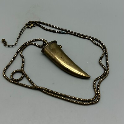 #ad Horn Pendant Necklace Brass Tone Long Length Chain Boho Jewelry 34 Inch $16.99
